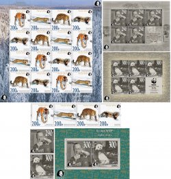 Россия 2021 60-летие WWF Петерспост Полный набор из 2 марок, почтового блока, сцепки и 3 листов